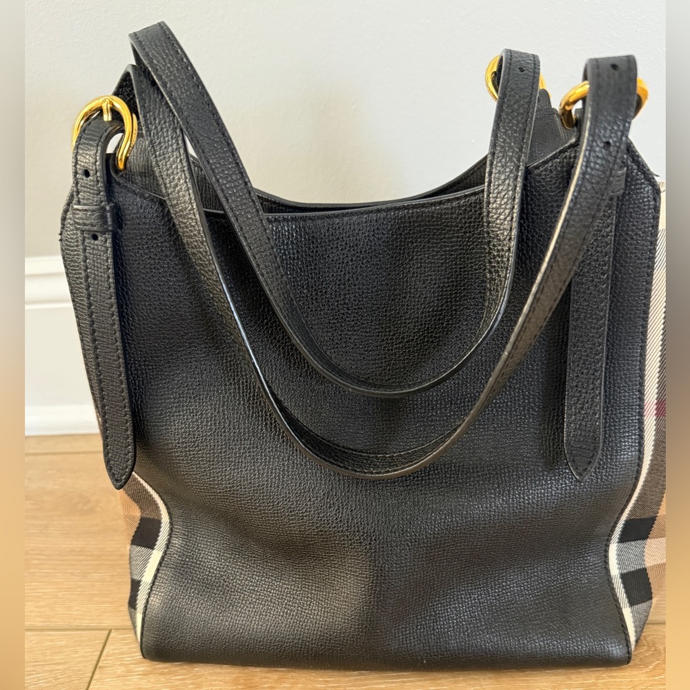 Burberry House Check Derby Canterbury Tote, Black Leather, Authentic, Like New - Picture 4 of 14